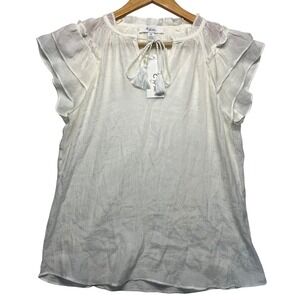 C‎ by ONE Boho Ruffle Sleeve Neck Tie Blouse Top Cream NWT Cottagecore Women S/P